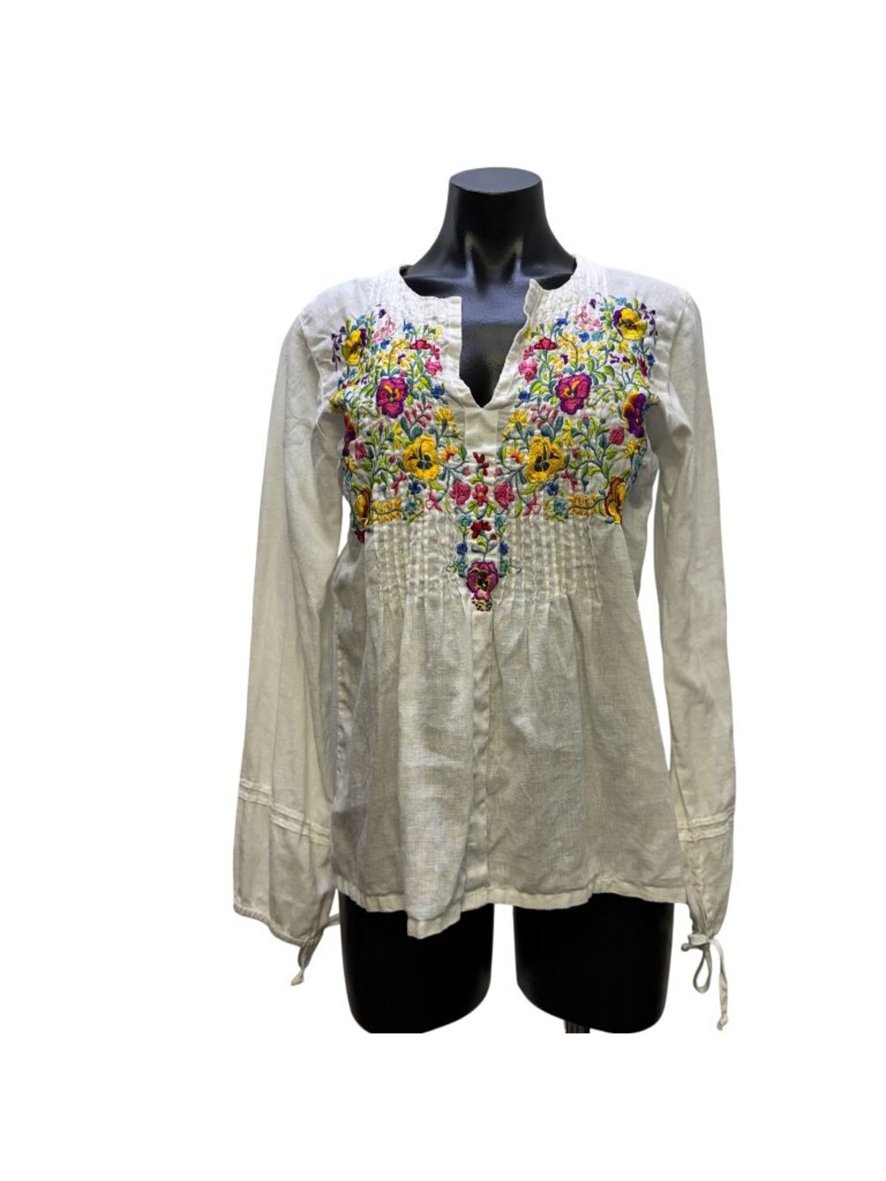 Johnny Was Linen Blouse White Long Sleeve XS